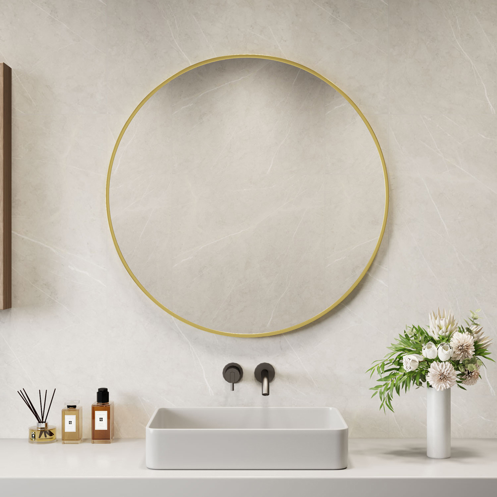 Neo Gold Metal Frame Anti-Rust Wall Mounted Round Mirror 70cm Image 2