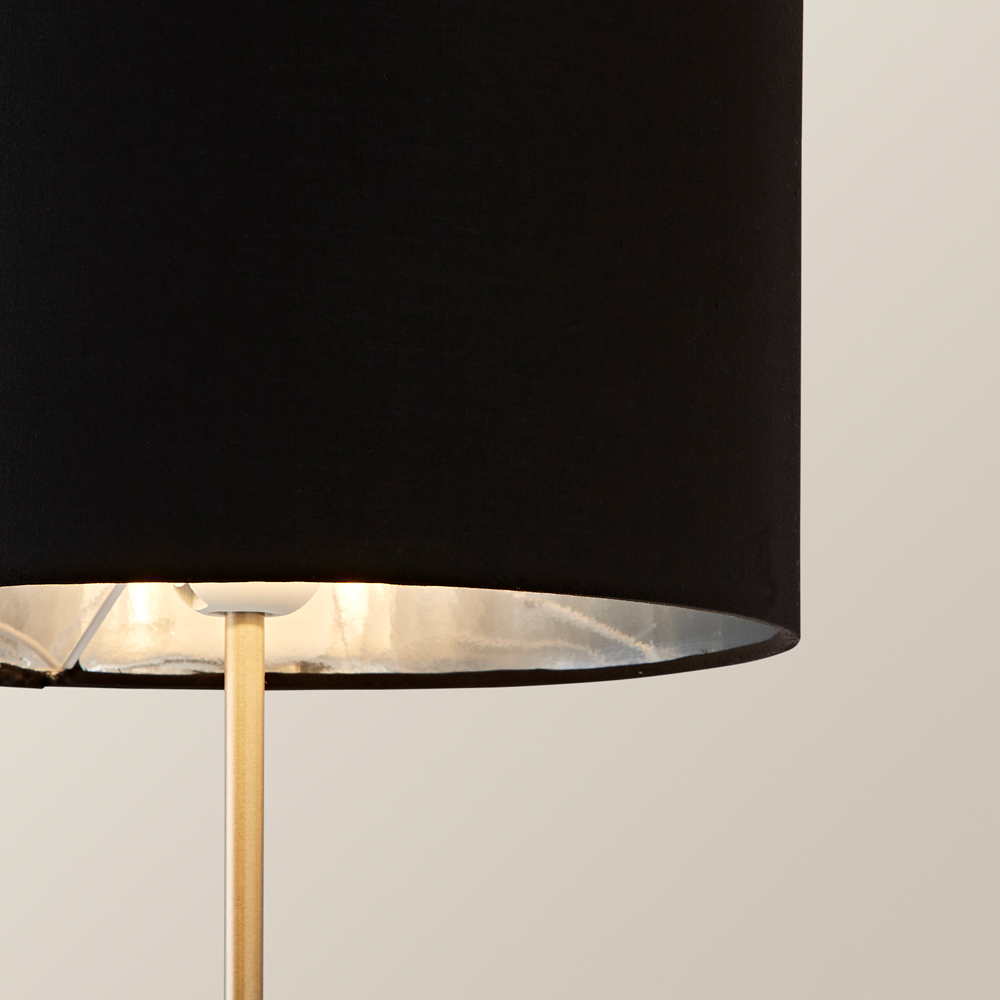 ValueLights Charlie Metallic and Black Shade Brushed Chrome Table Lamp and Bulb Image 3
