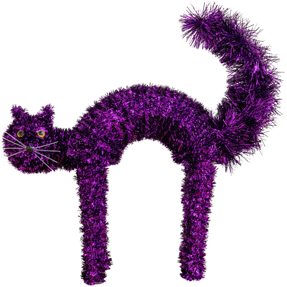 Samuel Alexander Purple Tinsel Standing Scaredy Cat Halloween Decoration 42cm Image 1