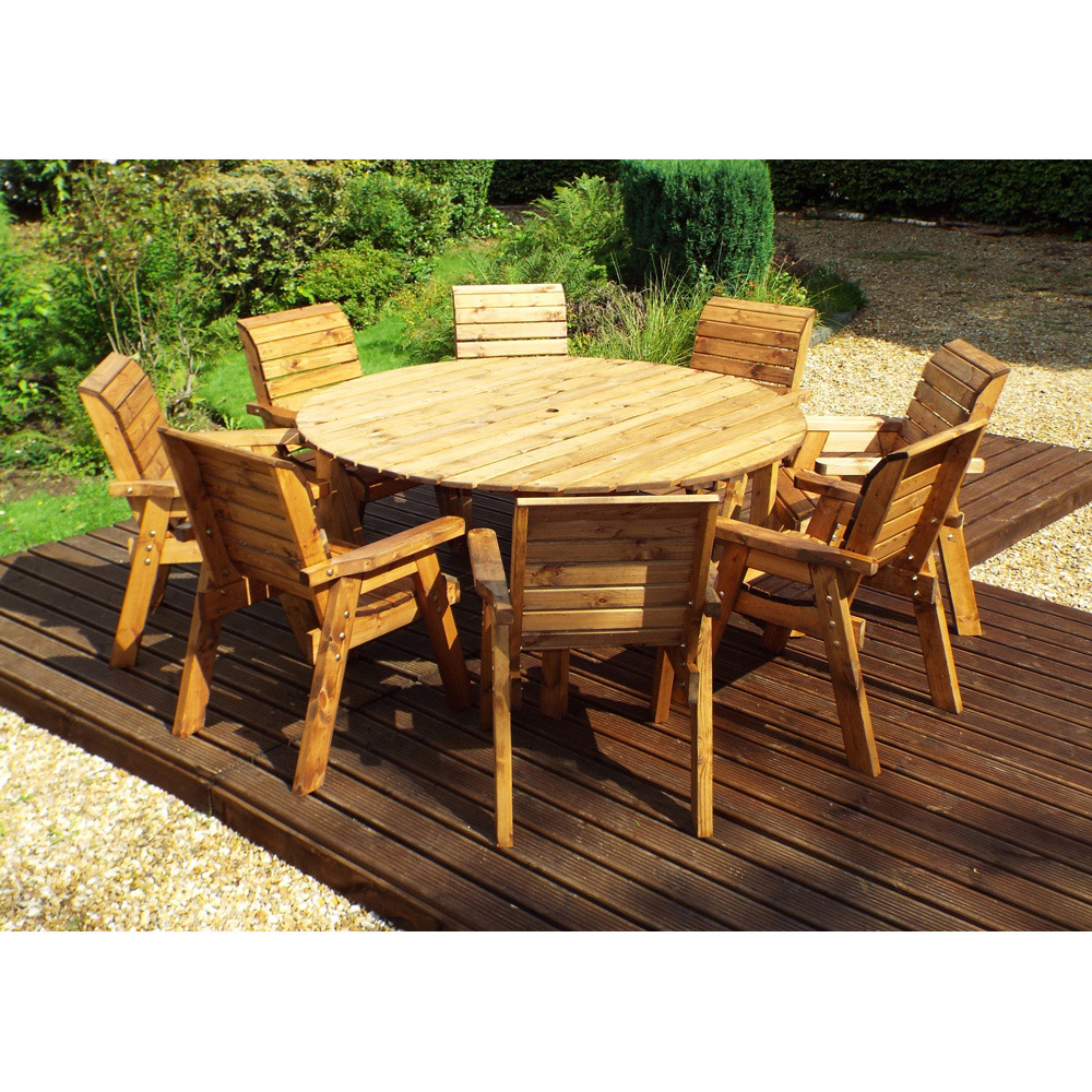 Charles Taylor Solid Wood 8 Seater Round Outdoor Dining Set with Red Cushions Image 3