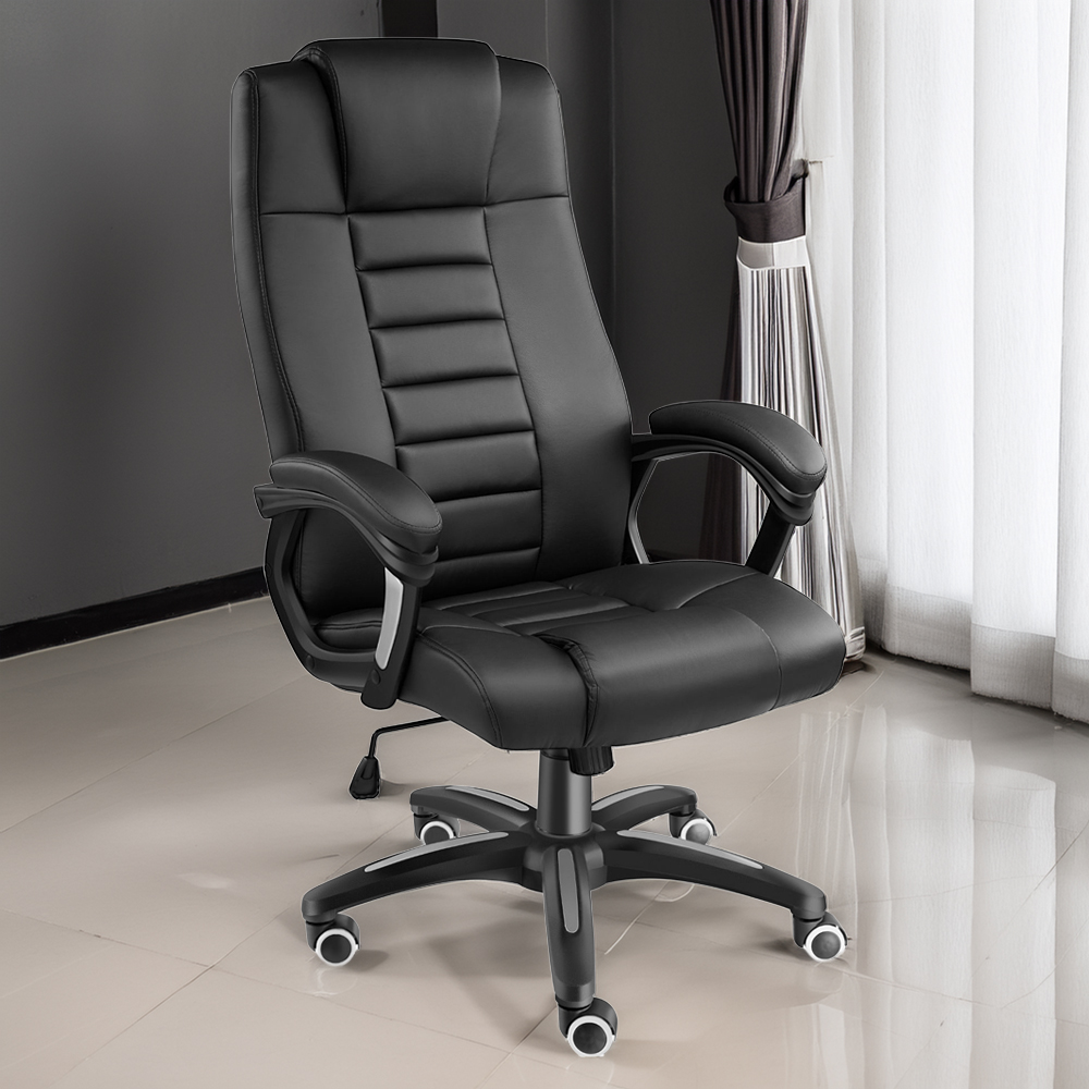 tectake Black Office Chair with Padded Armrests Image 1