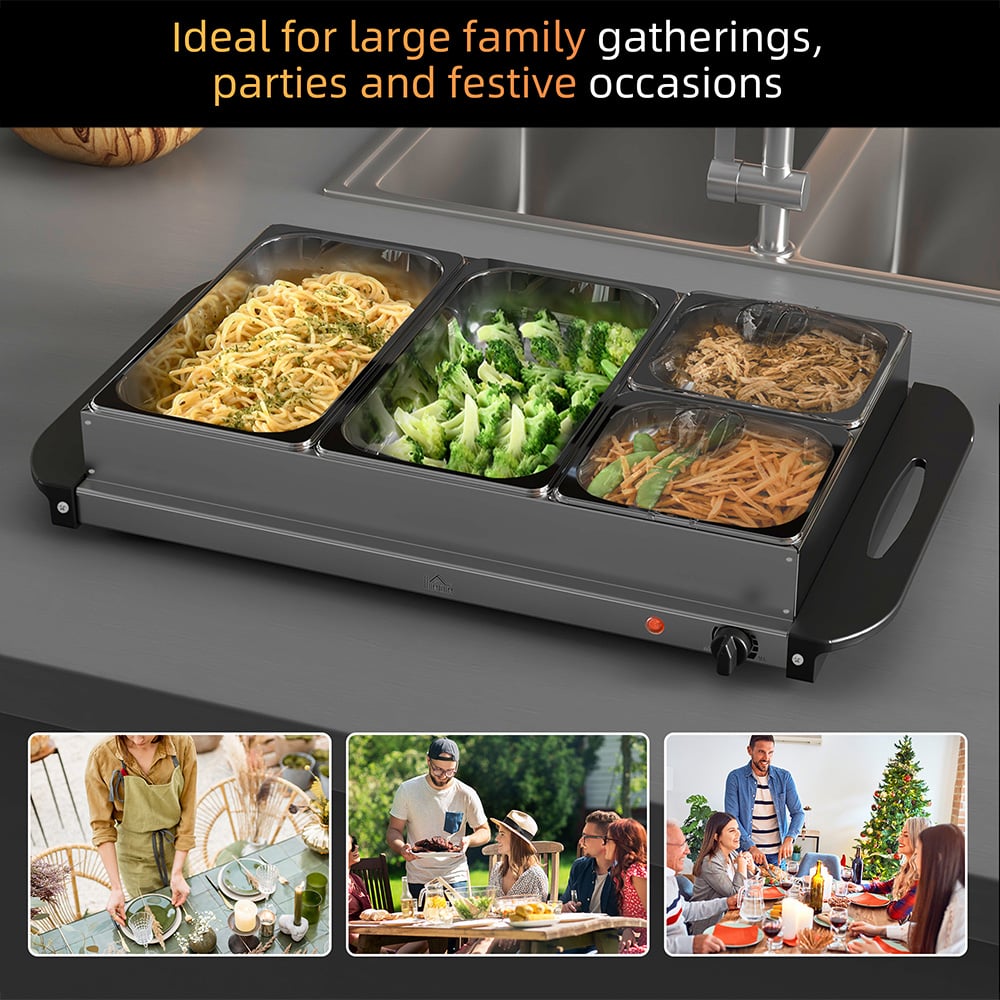 HOMCOM 800-173V70SR 4 Tray Electric Food Warmer 300W Image 5