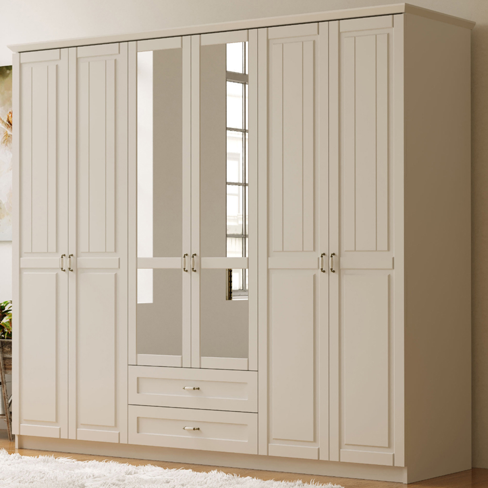 Evu Charlotte 6 Door 2 Drawer White Mirror Wardrobe Image 4