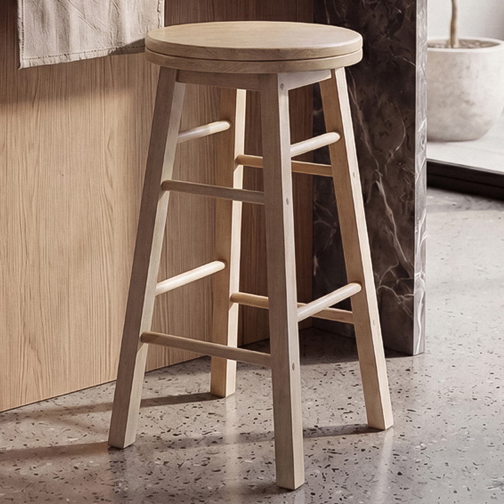 CHEF VIDA Pine Wooden Revolving Bar Stool Image 1