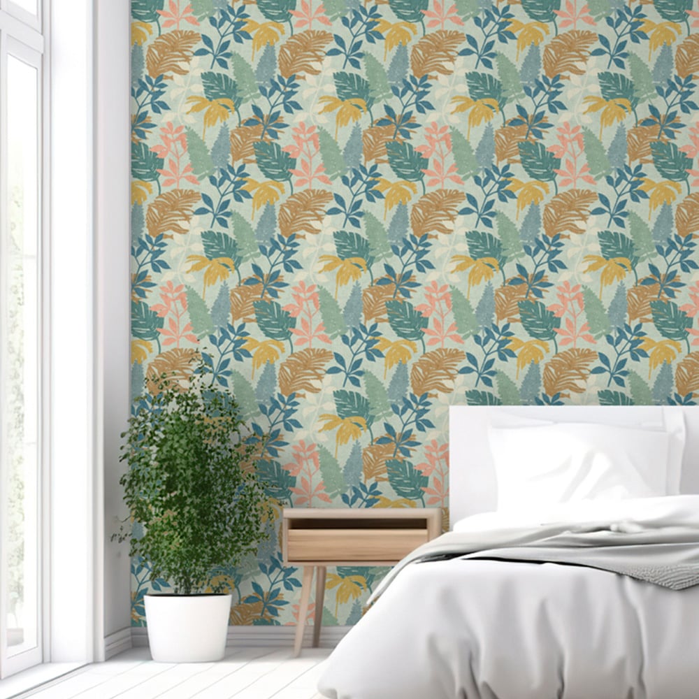 Arthouse Fun Leaf Blue Multicolour Wallpaper Image 5