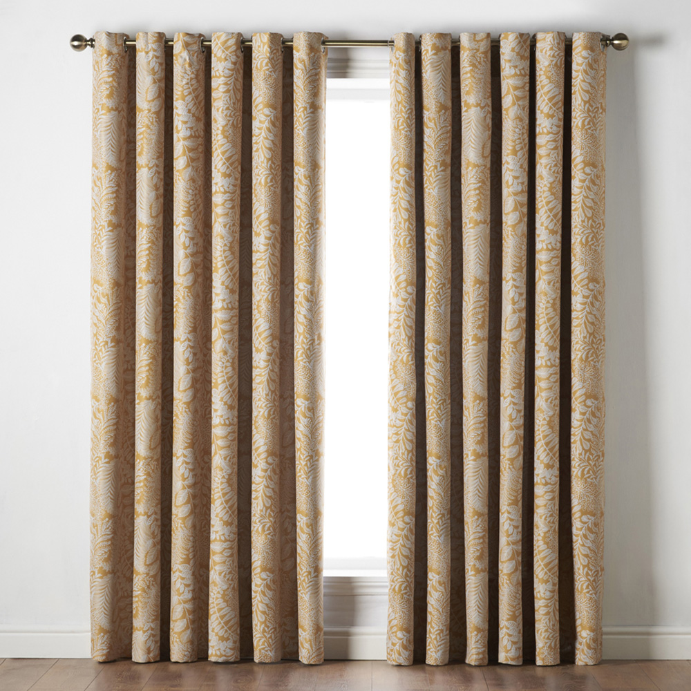 Alan Symonds Fern Ochre Blackout Ring Top Eyelet Curtains 111 x 183cm Image 1