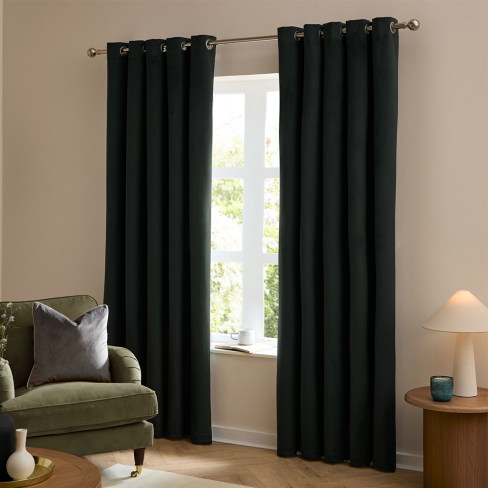Furn The Ultimate Black Velvet Blackout Eyelet Curtains 168 x 137cm Image 1
