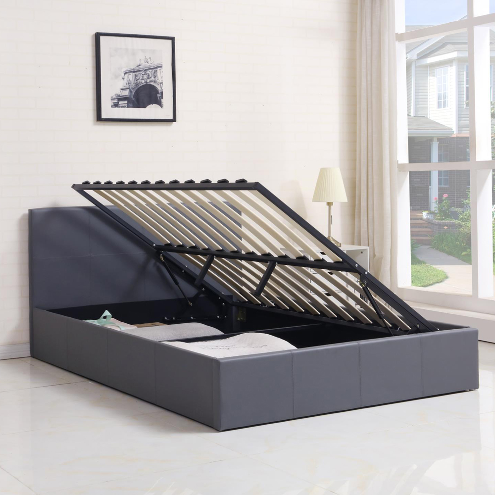 Portland Double Grey Leather Ottoman Bed Image 3