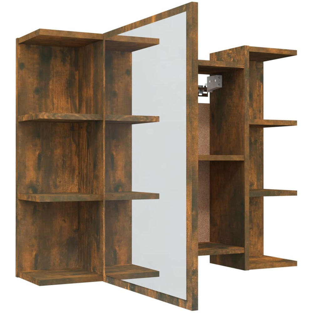 vidaXL Single Door 6 Shelf Smoked Oak Bathroom Mirror Cabinet Image 4