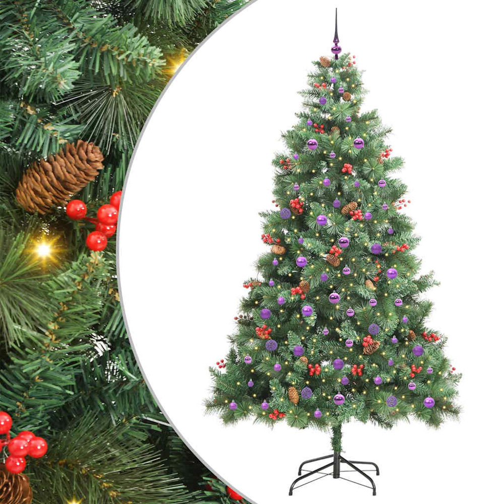 vidaXL 300 LED Pre-Lit Lilac Baubles Green Artificial Christmas Tree 8ft Image 2
