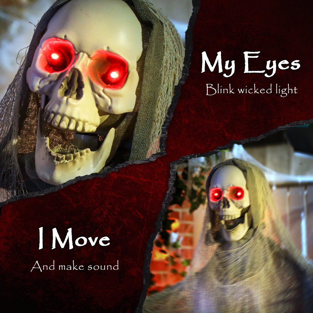 Outsunny Life Size Animated Skeleton Grim Reaper with LED Eyes Halloween Decoration 6ft Image 8