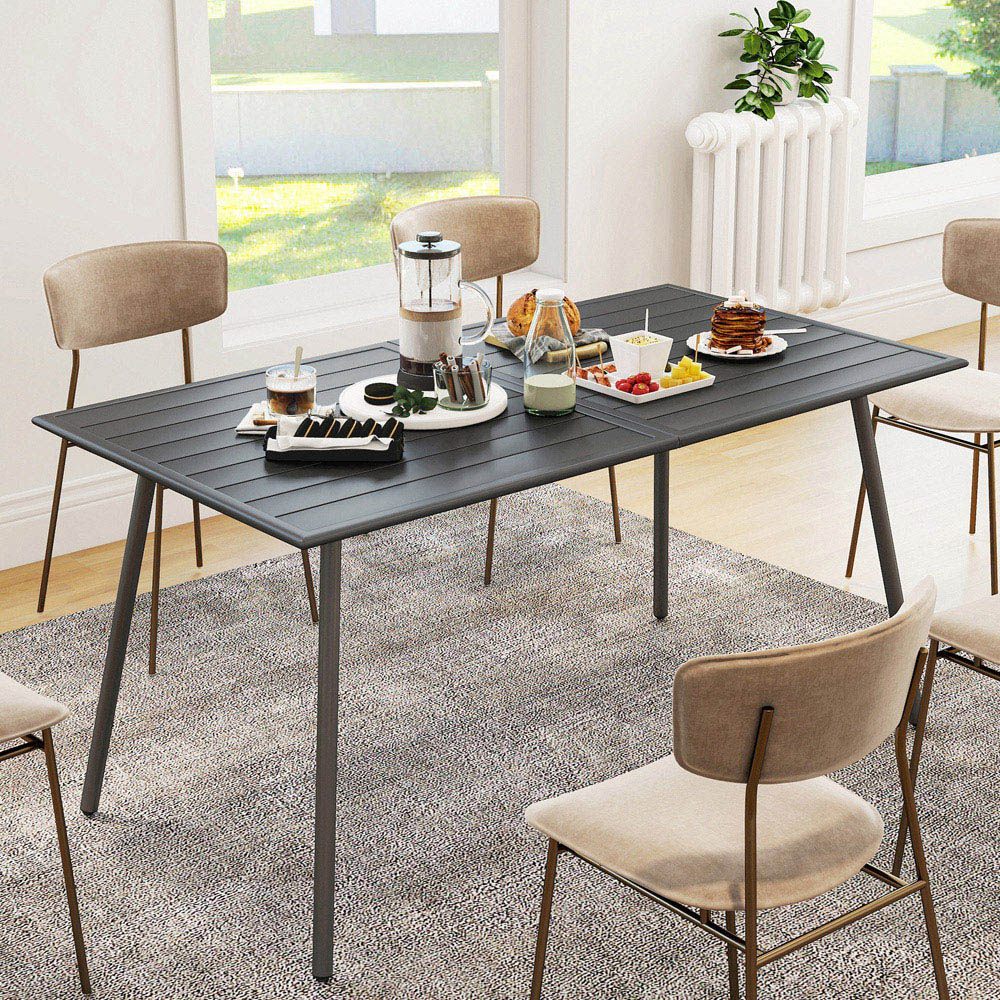 Outsunny 6 Seater Slate Top Steel Garden Dining Table Grey Image 3