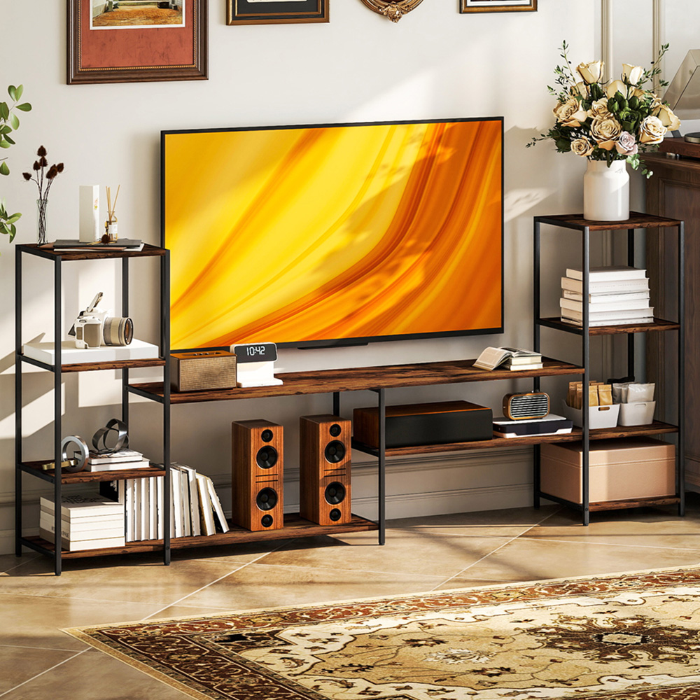 HOMCOM 8 Shelf Brown Industrial TV Unit Image 1