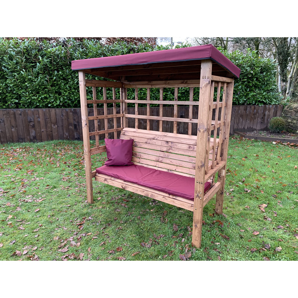 Charles Taylor Bramham 3 Seater Wooden Arbour with Burgundy Canopy Image 7