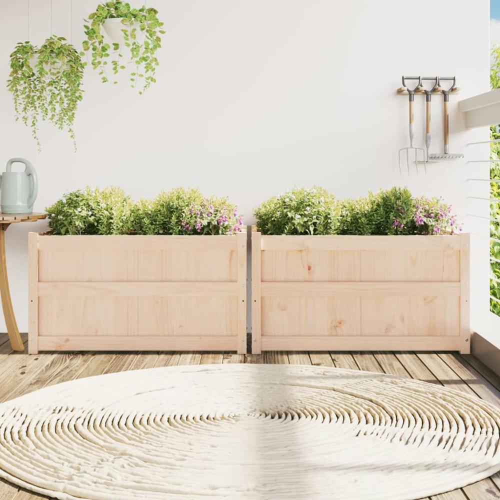 vidaXL Natural Solid Pine Wood Garden Planter 90 x 50 x 50cm 2 Pack Image 2