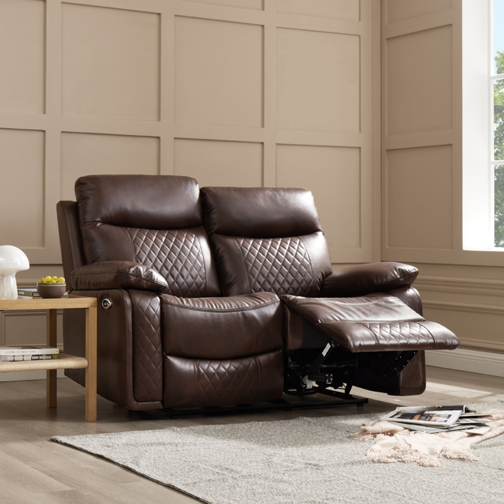 Home Detail Carson 2 Seater Brown Faux Leather Electric Recliner Sofa Image 8