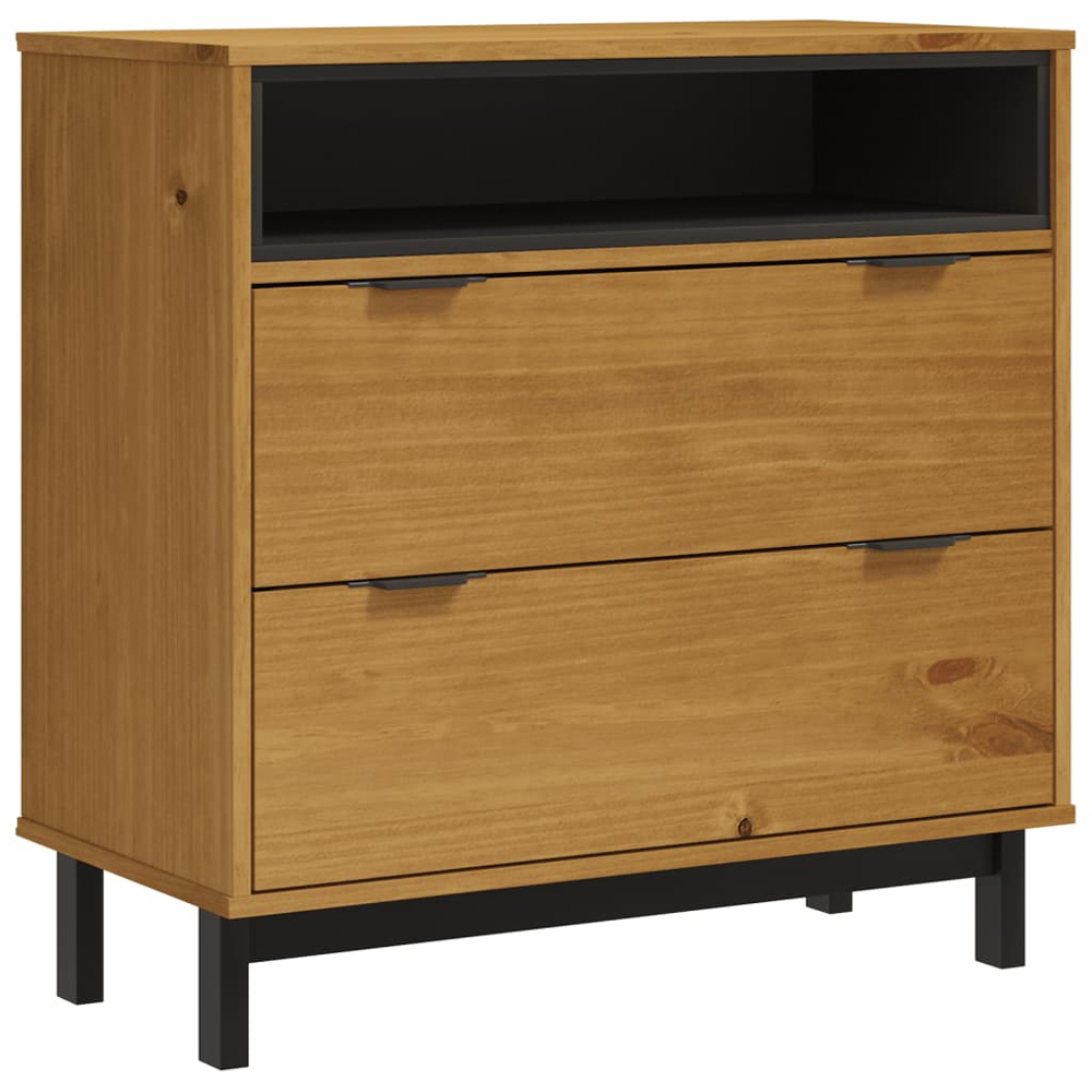 vidaXL Flam 2 Drawer Single Open Shelf Brown Solid Wood Pine Storage Cabinet Image 2