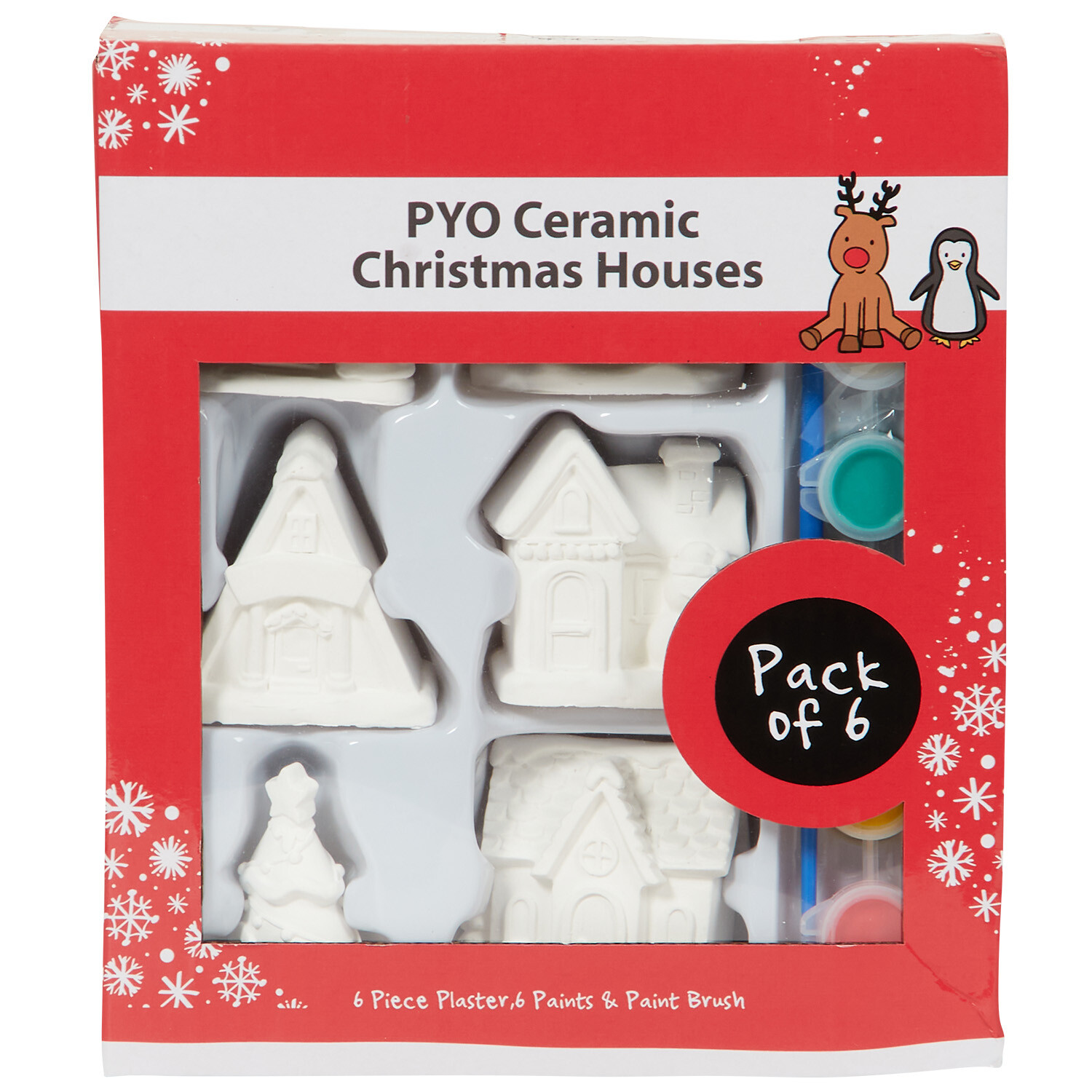 Pack of 6 Paint Your Own Ceramic Christmas Houses - White Image 1