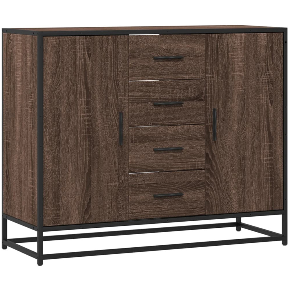 vidaXL 2 Door 4 Drawer Brown Oak Sideboard Image 2