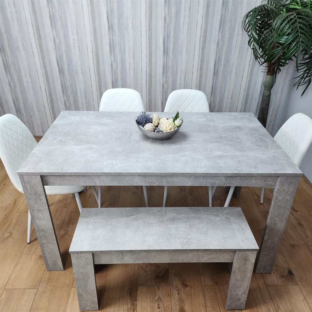 Kosy Koala 6 Seater Faux Leather Rectangular Dining Bench Set Stone Grey Effect and White Image 5