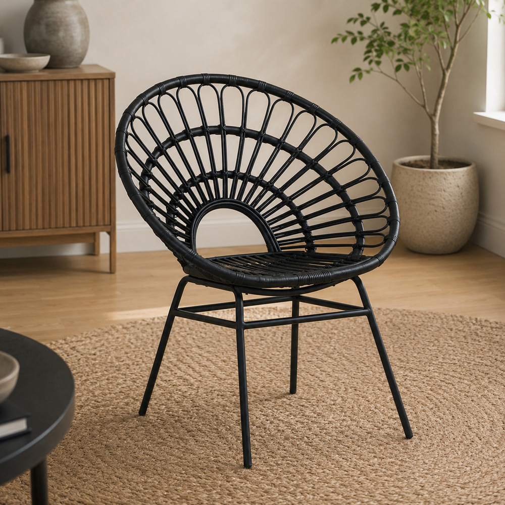 Premier Housewares Java Black Natural Rattan Flared Back Accent Chair Image 4