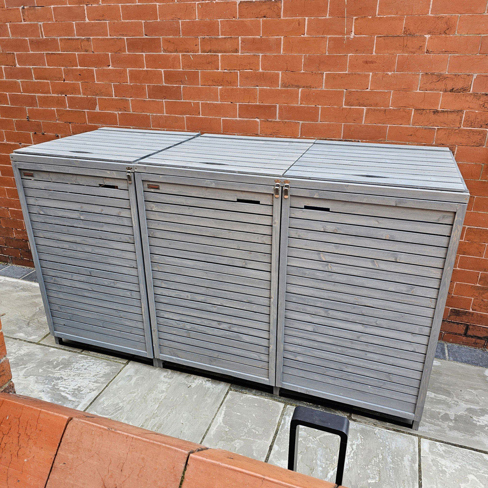 Samuel Alexander 203 x 114cm Grey Wooden Triple Wheelie Bin Shed Image 2