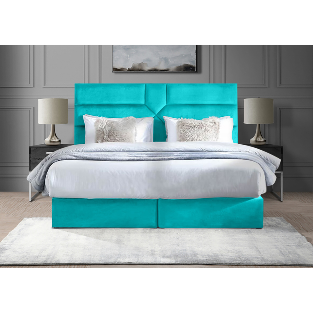 Eleganza Home Tranquilite Single Teal Plush Velvet Divan Bed with Headboard Image 2