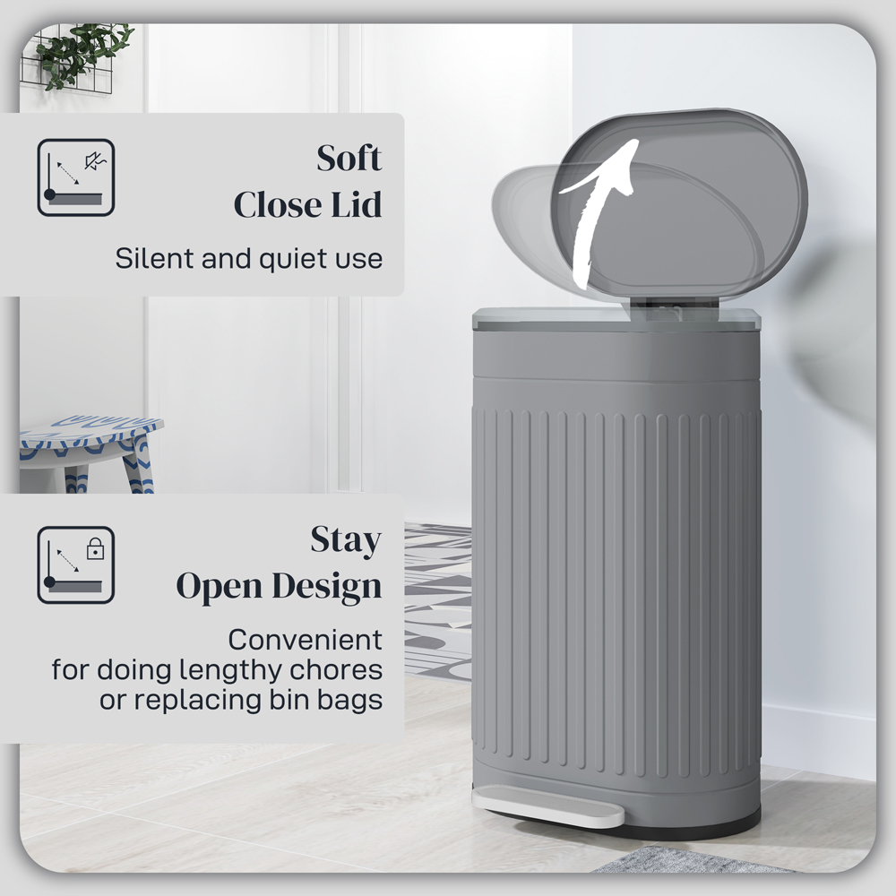 HOMCOM Grey Metal Soft Close Kitchen Pedal Bin Image 5