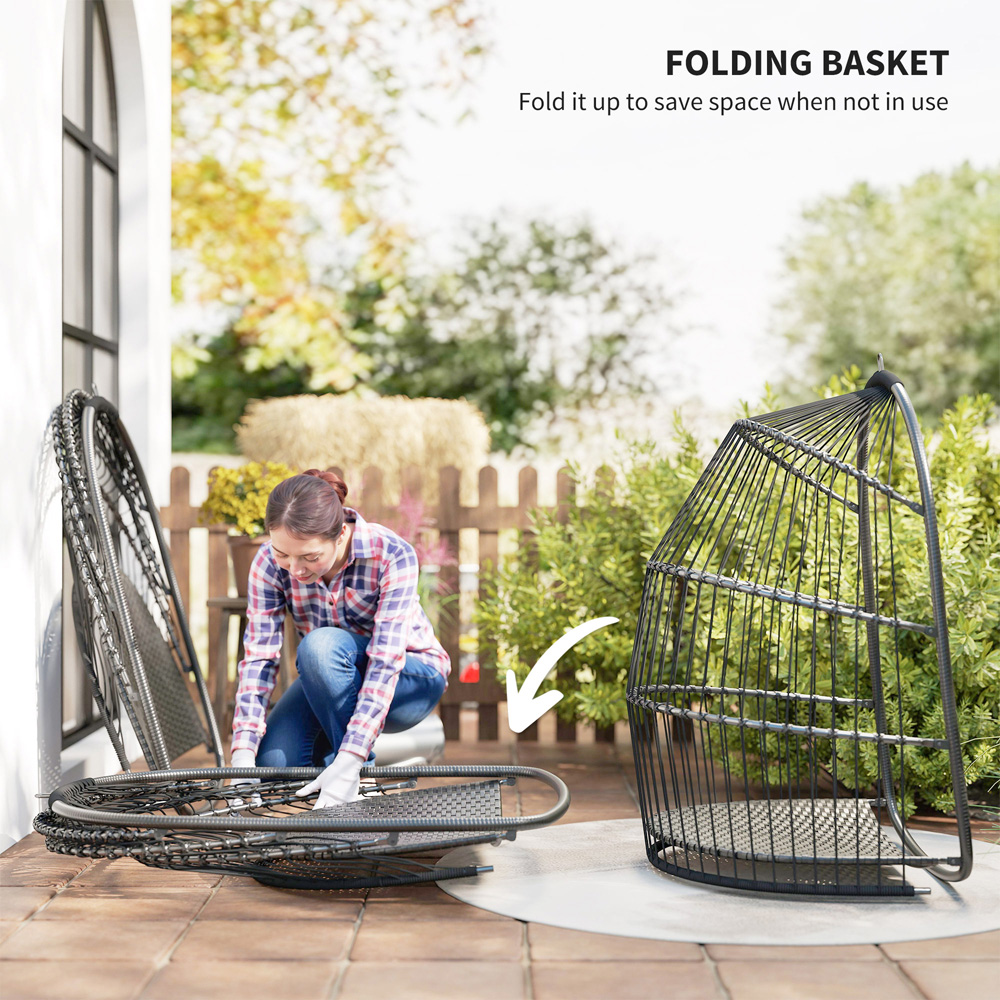 Outsunny Grey Rattan Indoor Outdoor Egg Chair with Installation Kit Image 5