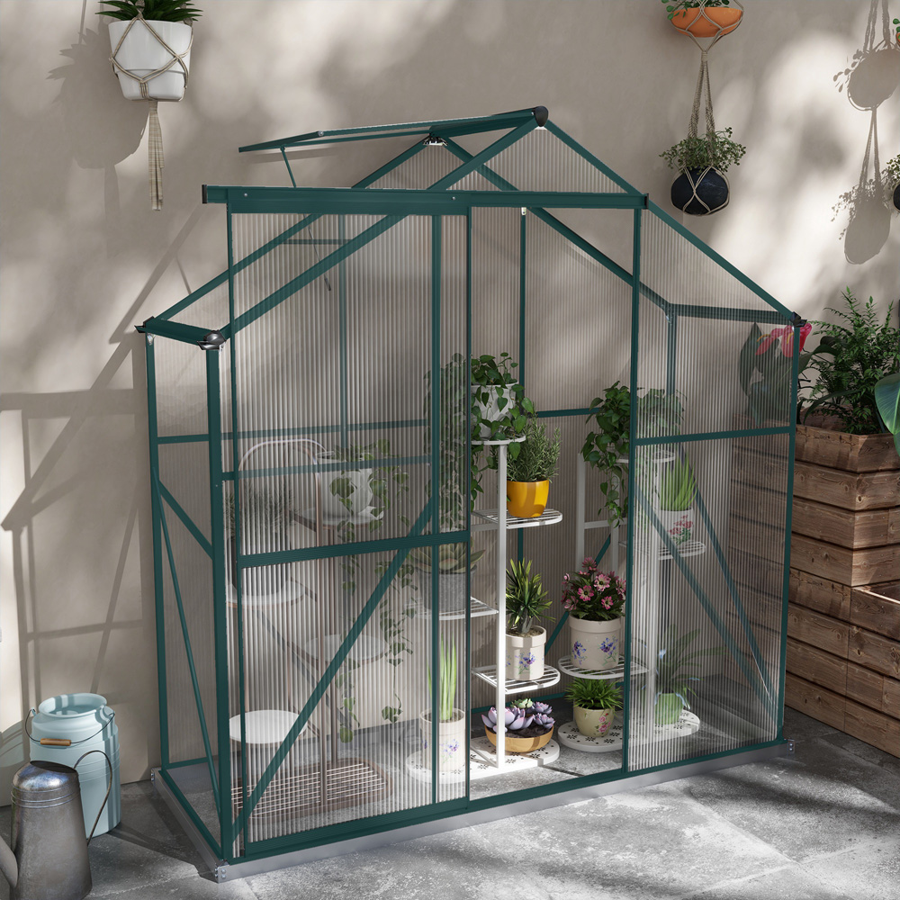 Outsunny 6 x 2.5ft Green Aluminium Polycarbonate Greenhouse Image 2