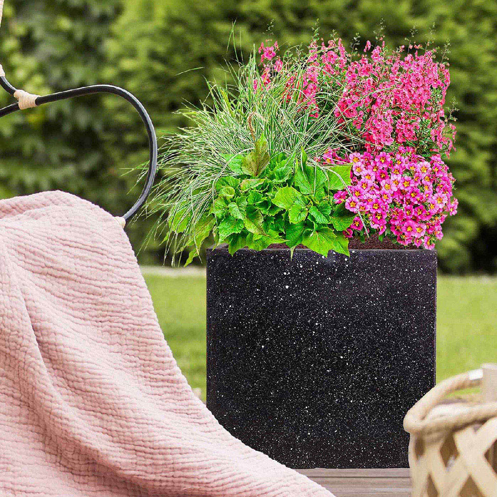 wilko Flower Box Black Terrazzo Light Concrete Outdoor Planter 30cm Image 5