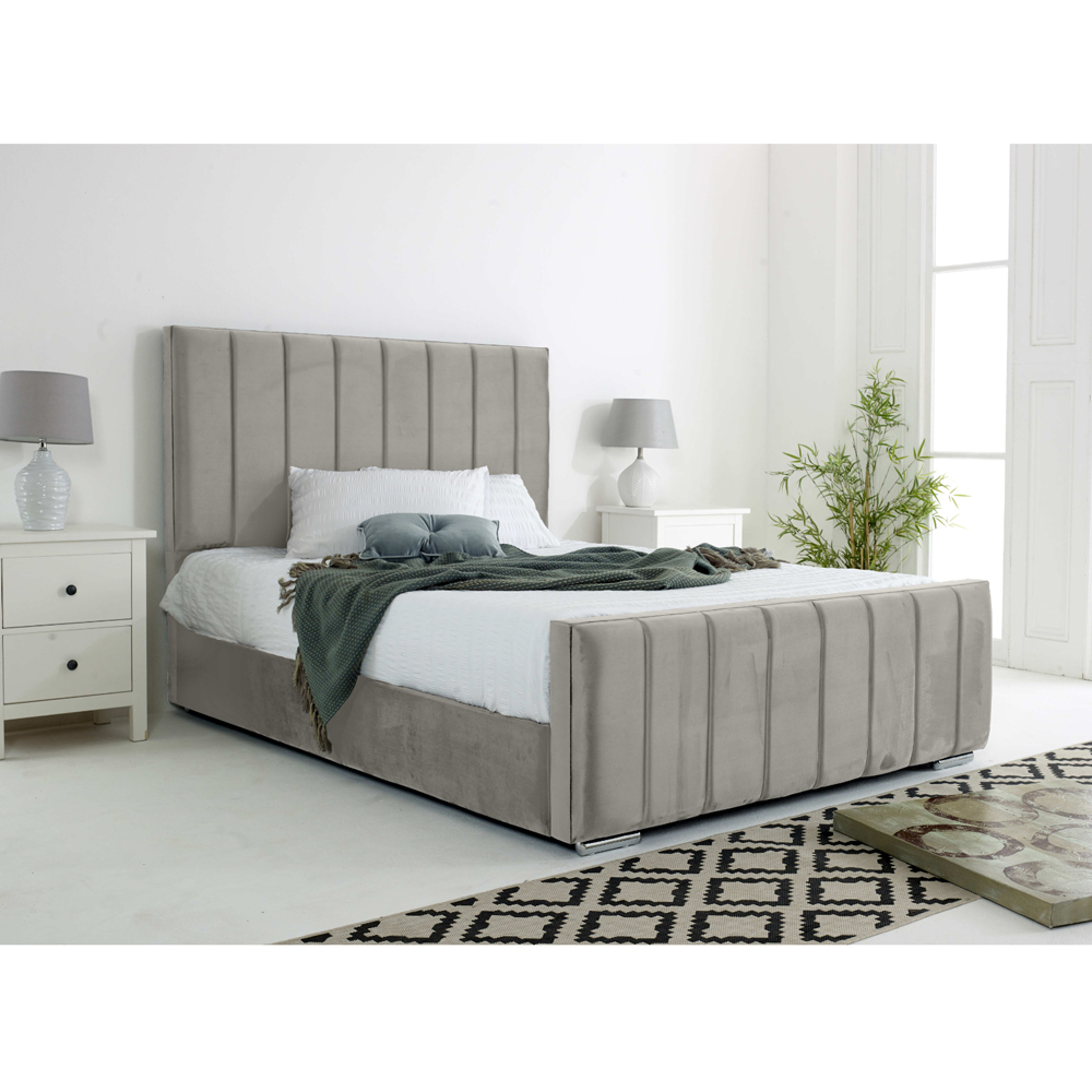 Eleganza Coraline Single Silver Plush Velvet Bed Frame with Headboard and Footboard Image 3