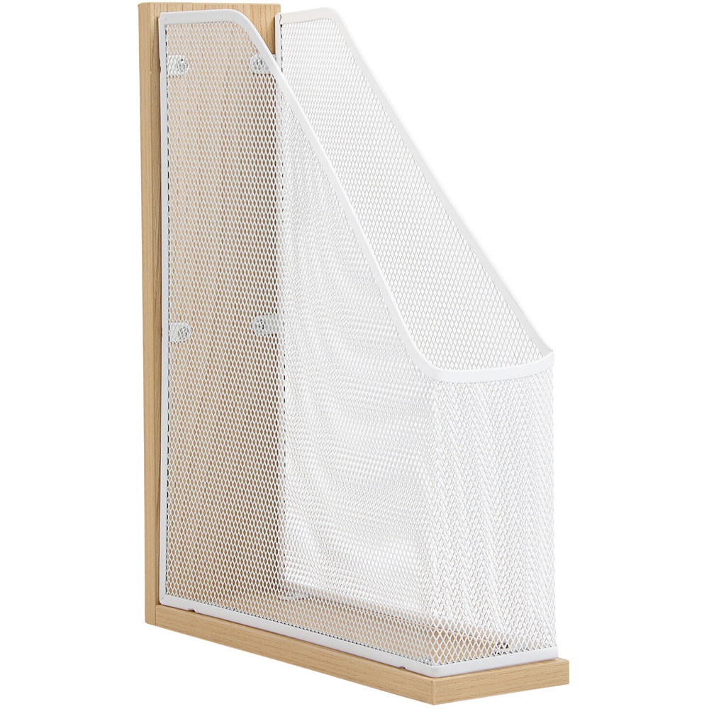 Wood Effect and White Mesh Magazine Holder Image 3