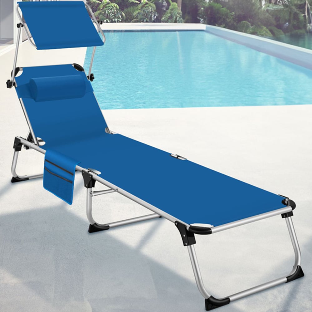 tectake Aurelie Blue Foldable and Adjustable Sun Lounger with Headrest Image 1