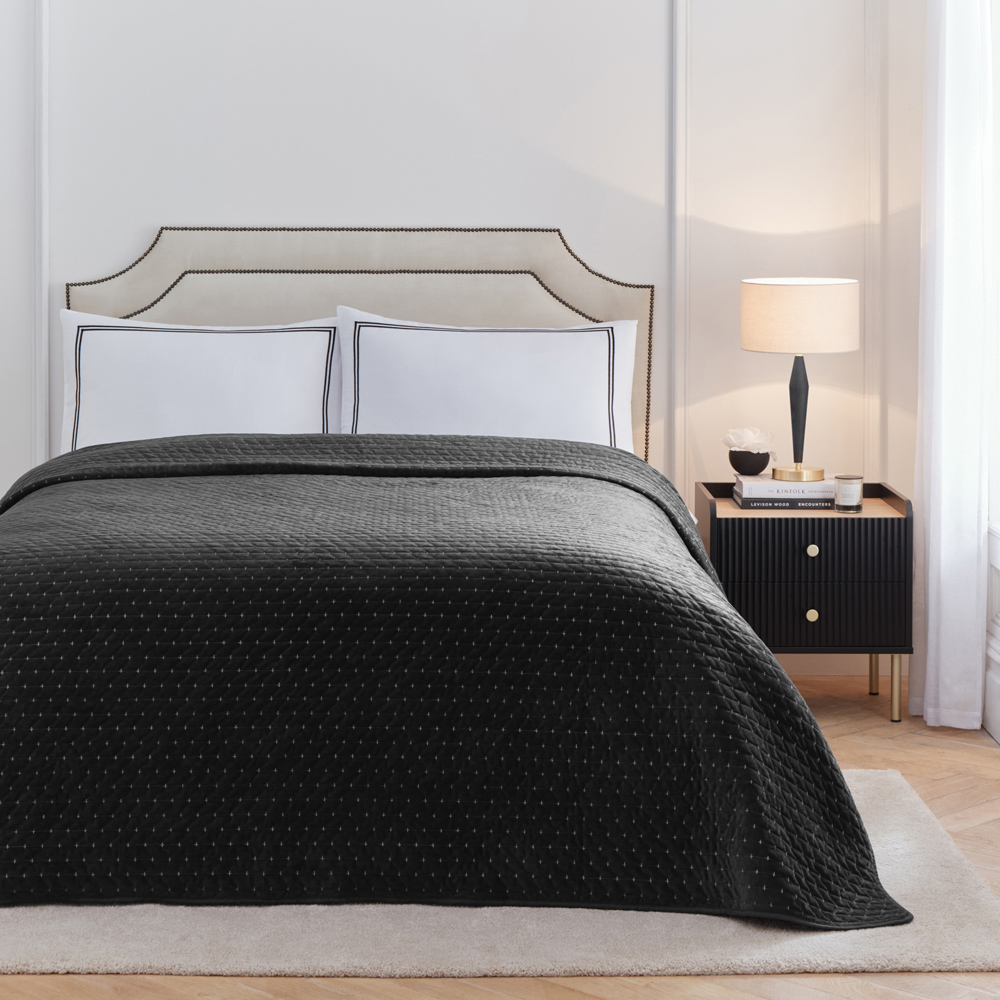 Paoletti Henley Black Pin-Cord Bedspread 235 x 235cm Image 1