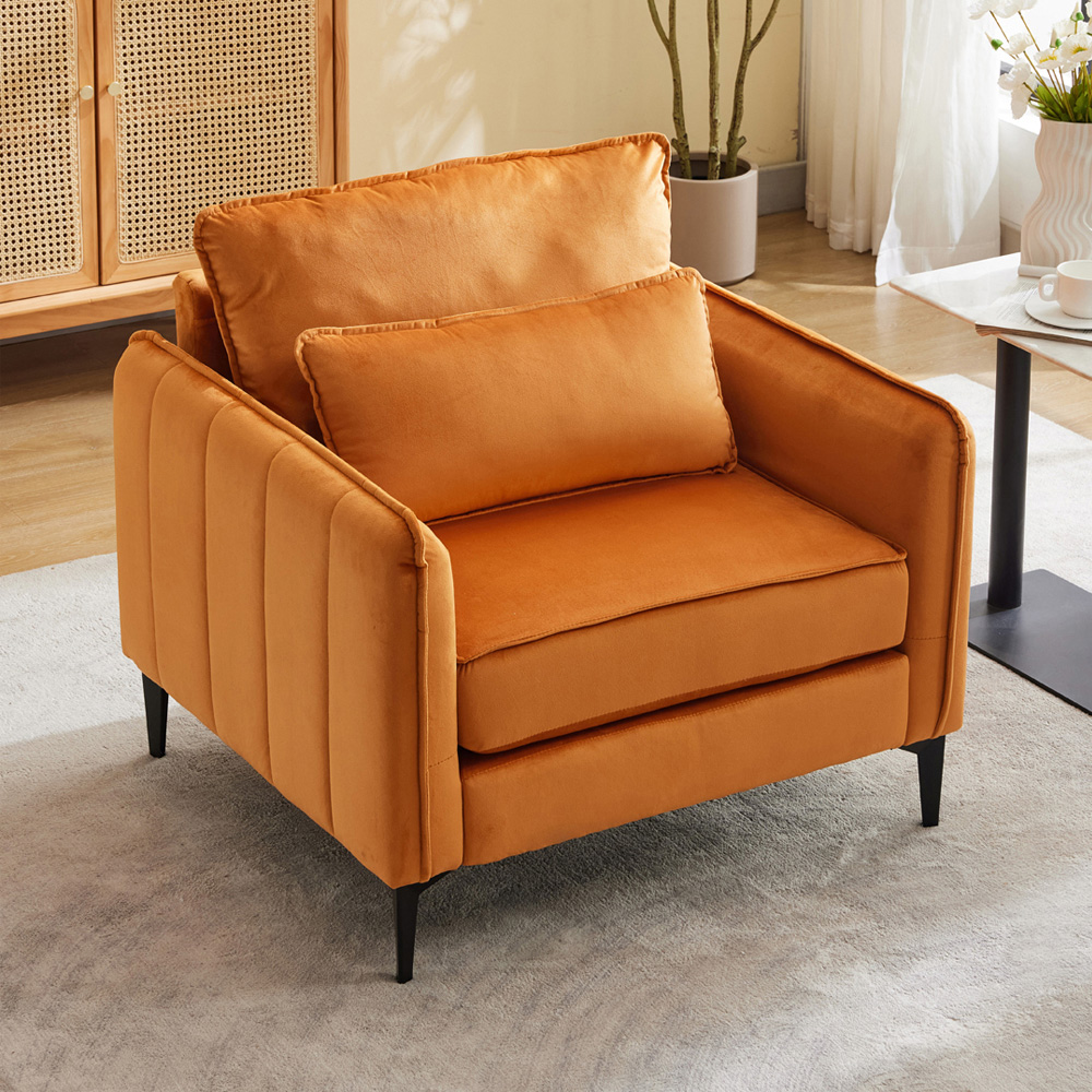 Living and Home Orange Fleece Fabric Armchair with Cushions Image 7