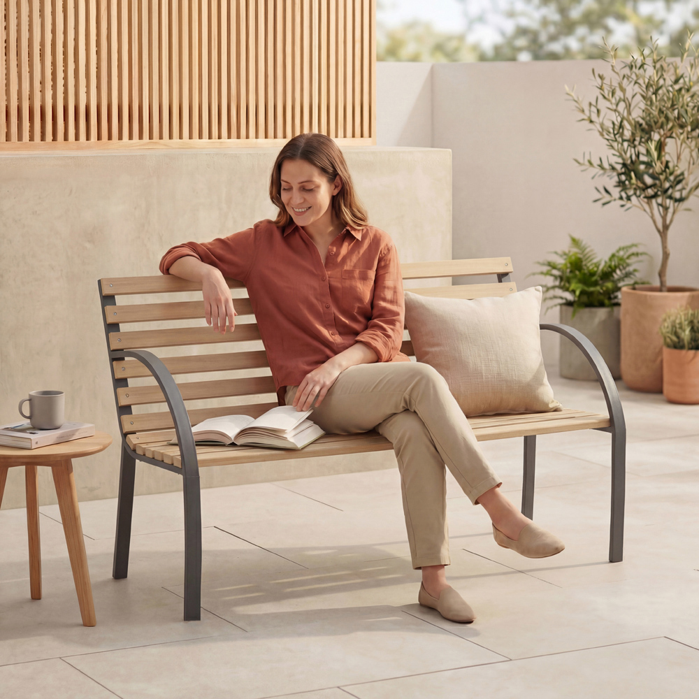 GARDEN VIDA Slatted Garden Bench Image 4