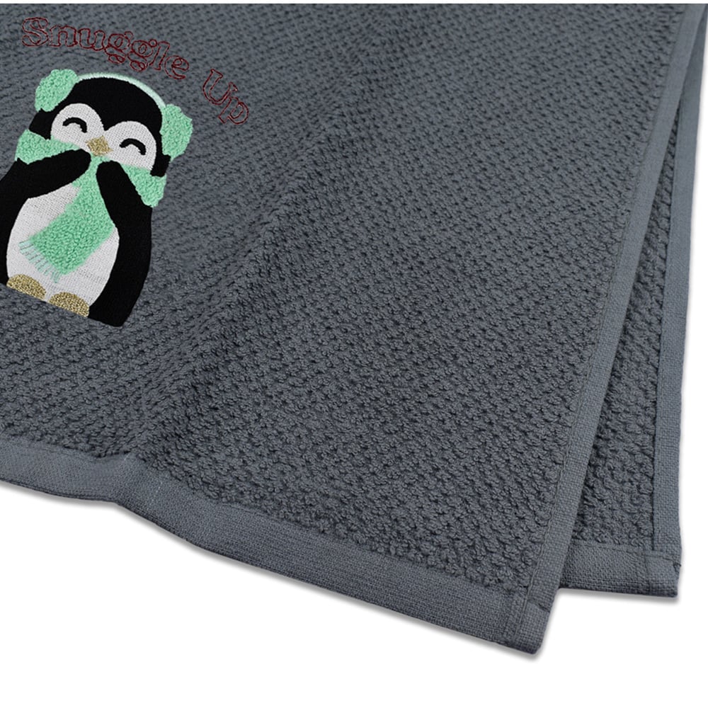 Noel Square Penguins Snuggle Grey Tea Towel 3 Pack Image 4