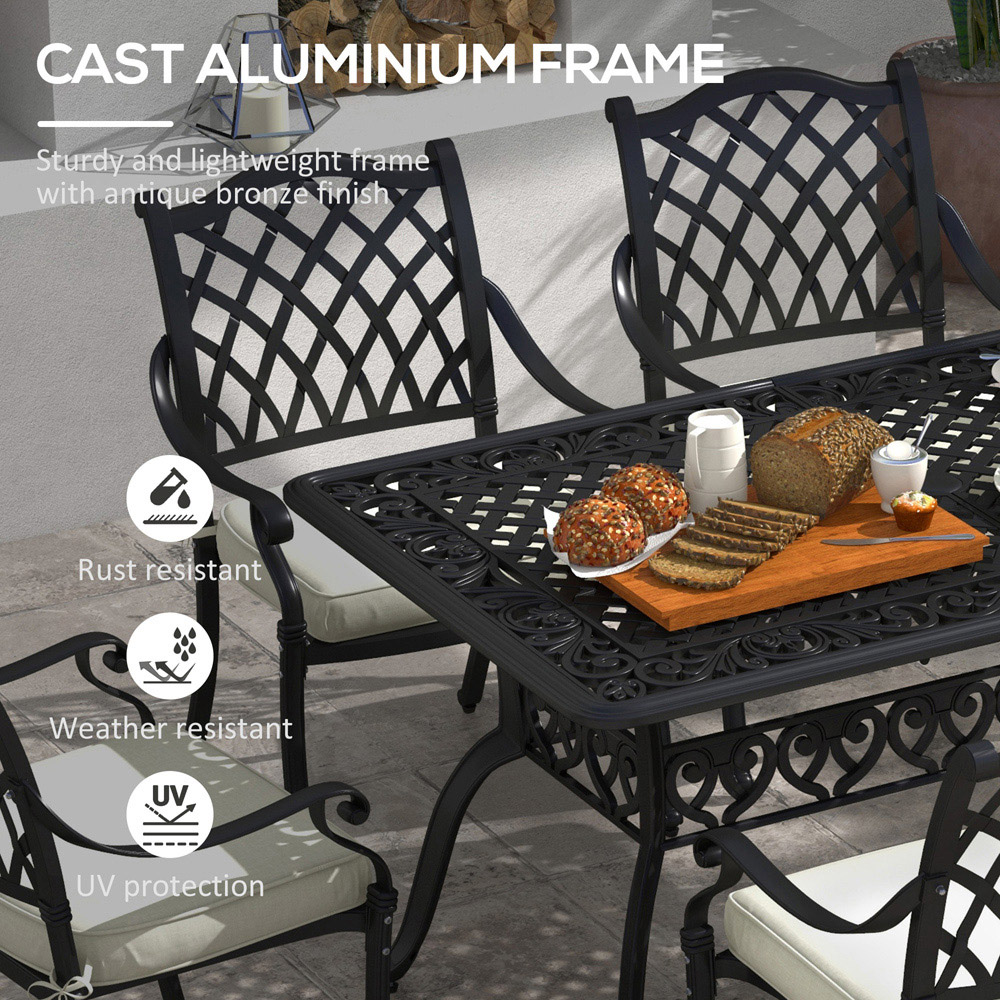 Outsunny Aluminium 6 Seater Garden Dining Set with Umbrella Hole Black Image 4