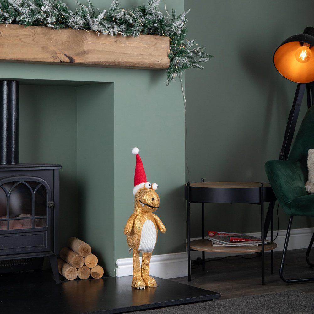 Samuel Alexander Standing Gold Plush Tyrone-Rex Dino with Santa Hat Christmas Decoration 45cm Image 3