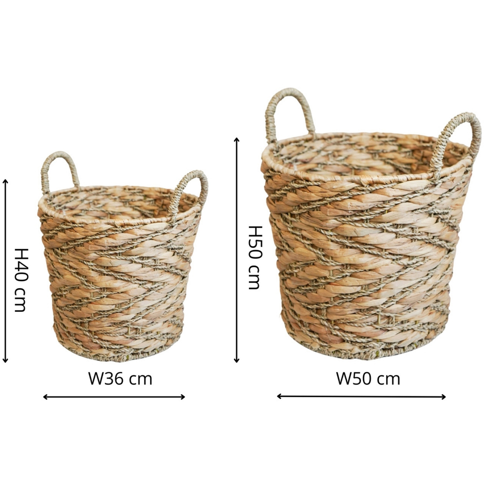 Ivyline Natural Woven Water Hyacinth Log Basket with Handles Set of 2 Image 5