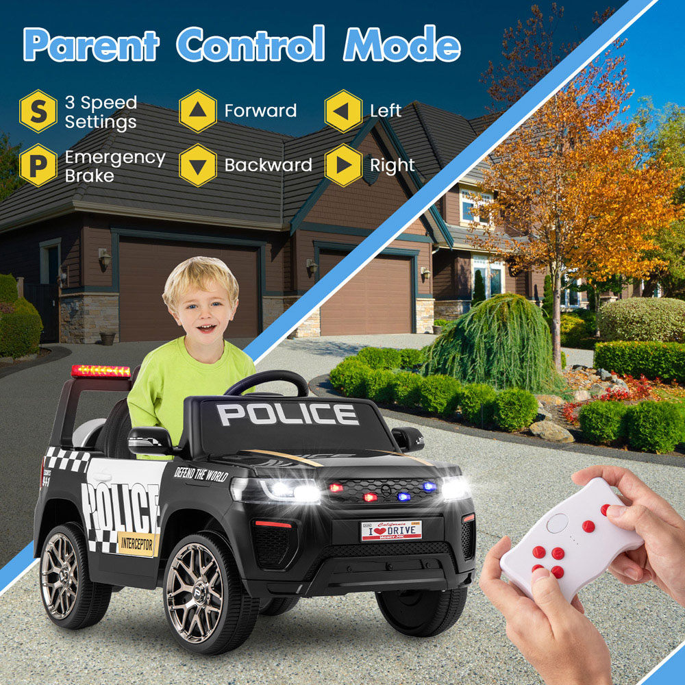 Costway Black Kid Ride On Police Car with Remote Control Image 6