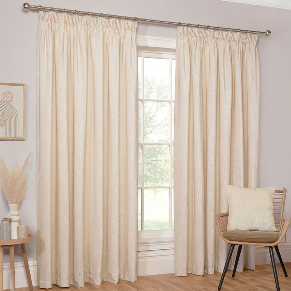 Chenille Taped Curtains - Natural / 229cm Image 1