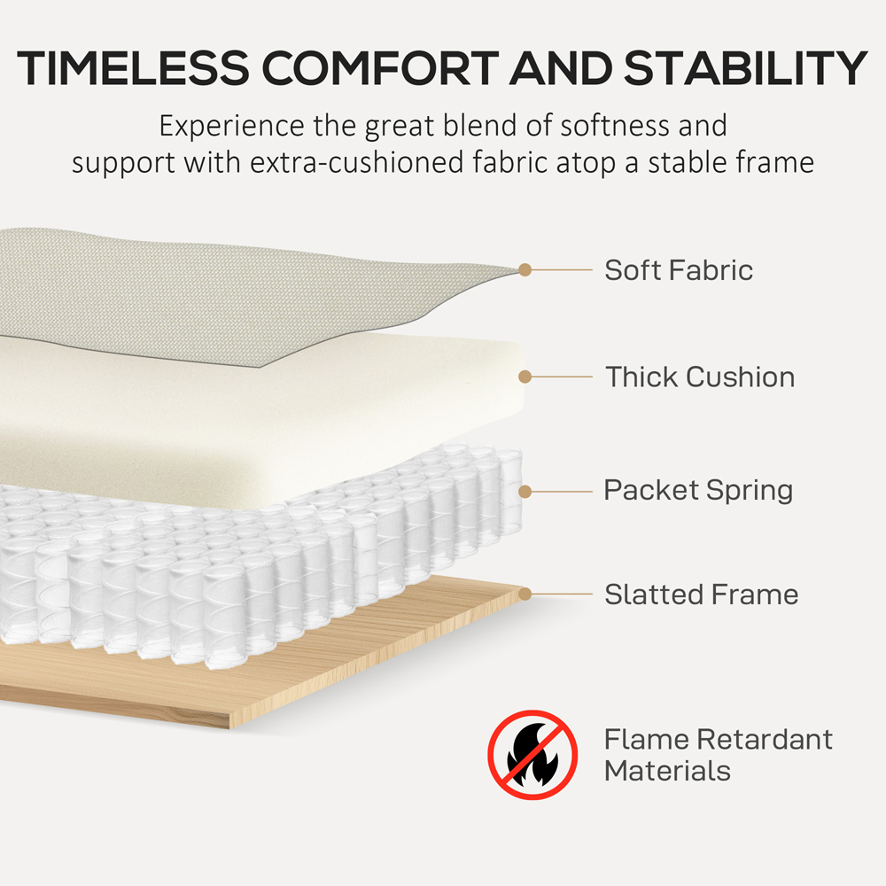 HOMCOM 3 Seater Cream Fabric Sofa Image 5