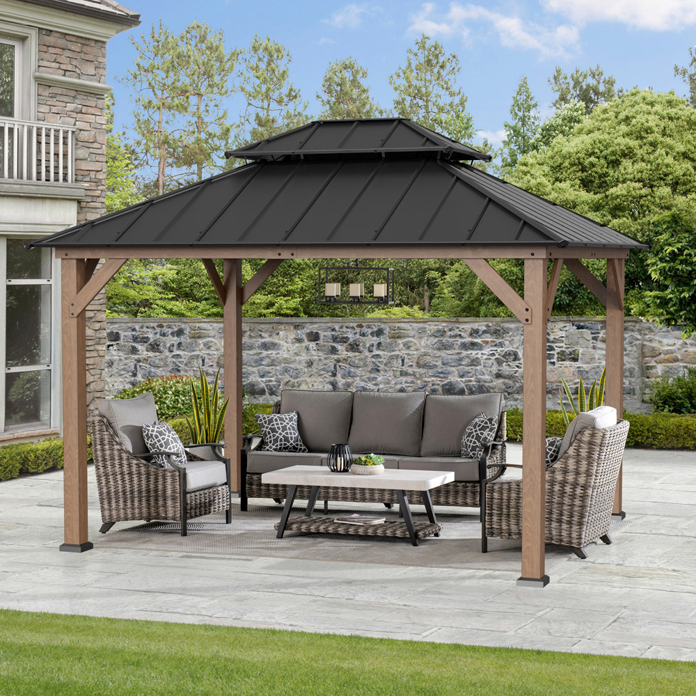 Sunjoy 3 x 3.6m Anthracite 2 Tier Cedar Wood Gazebo Image 8