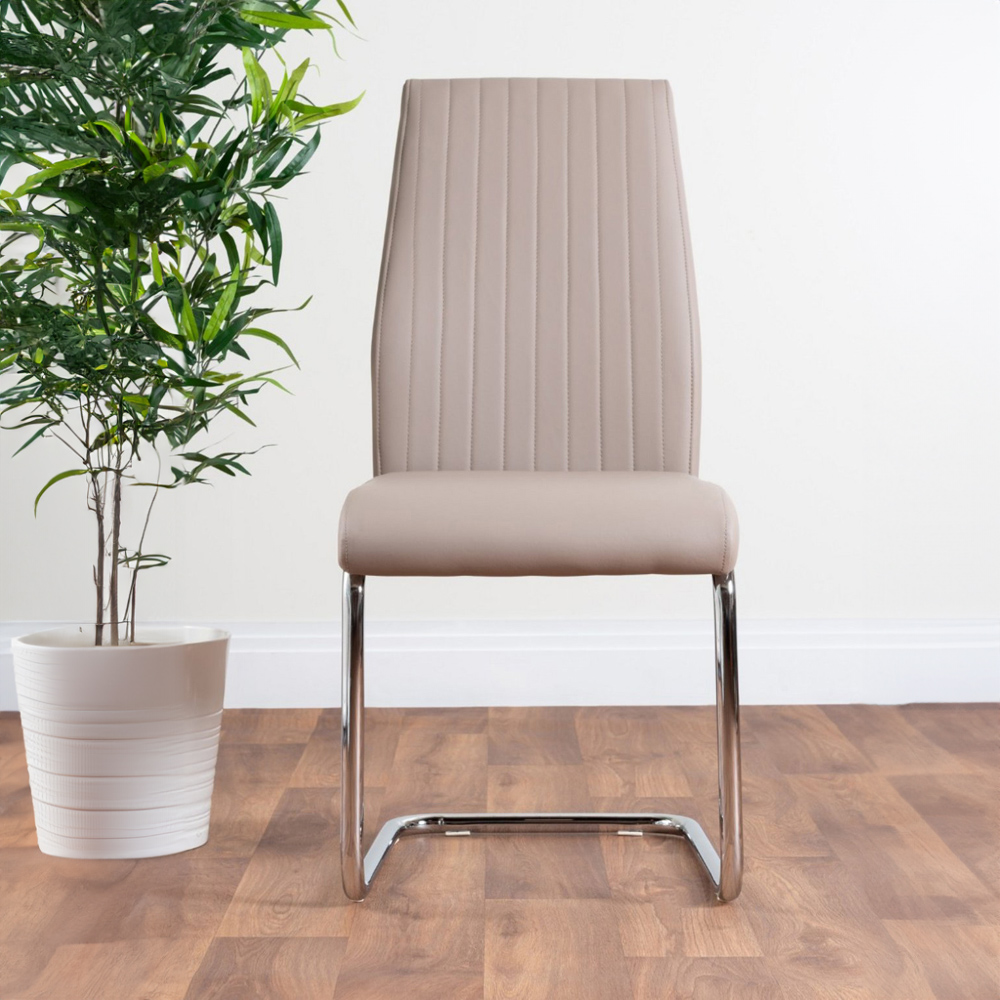 Furniturebox Lucia Fortana 6 Seater Round Dining Set Grey Gloss Cappuccino Beige and Chrome Image 3