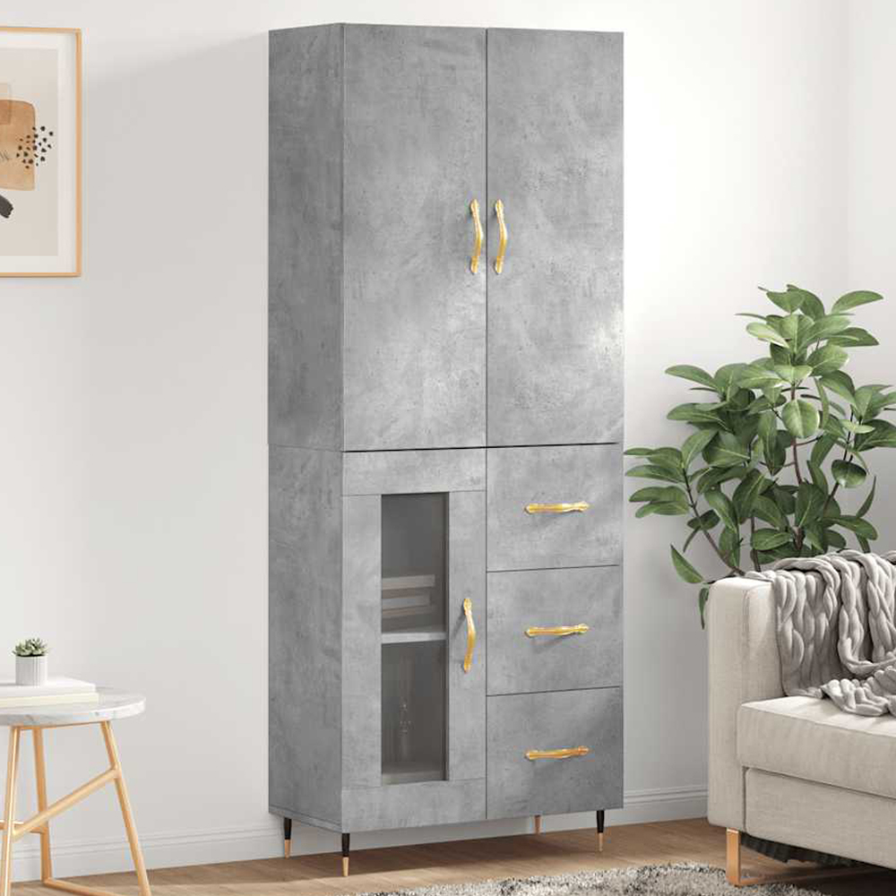 vidaXL 3 Door 3 Drawer Concrete Grey Highboard Image 1