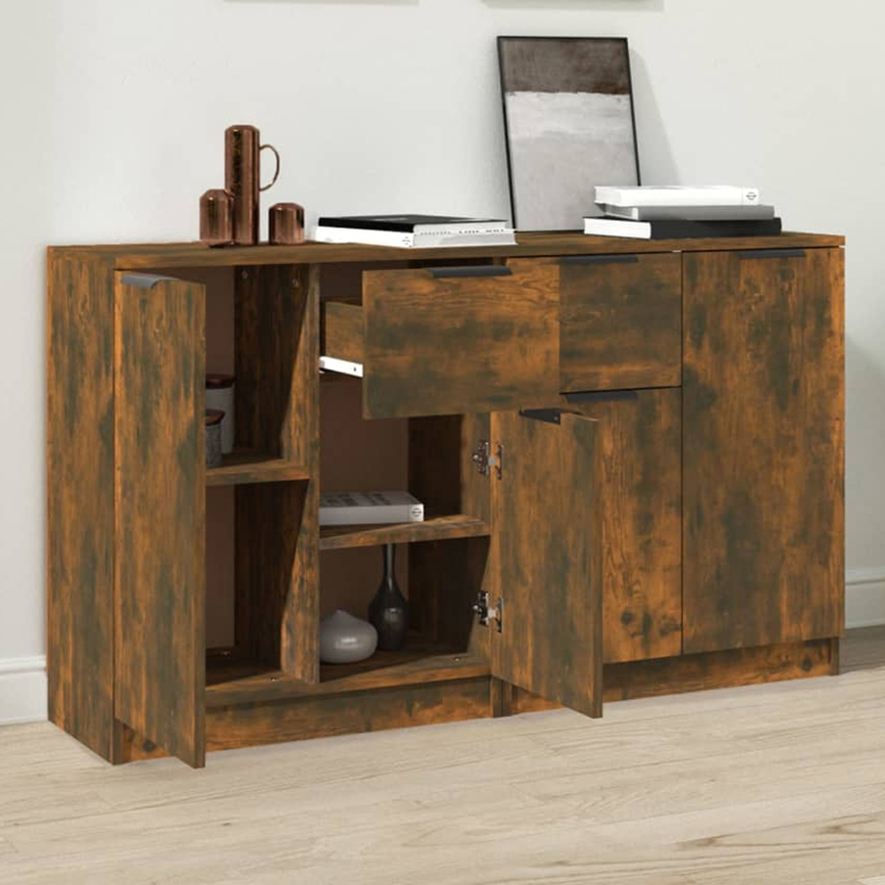 vidaXL 2 Door Single Drawer Smoked Oak Sideboard Set of 2 Image 1