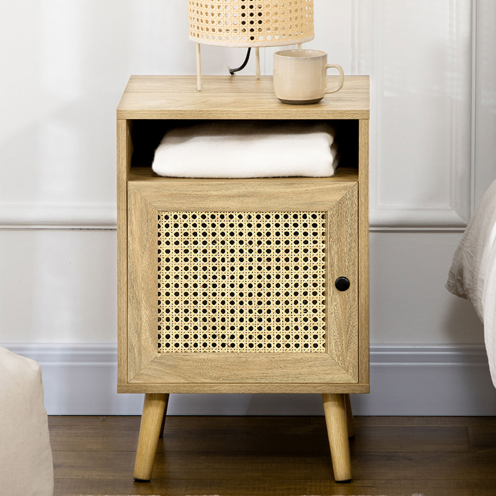 Portland Single Door Natural Rattan Bedside Table Set of 2 Image 1