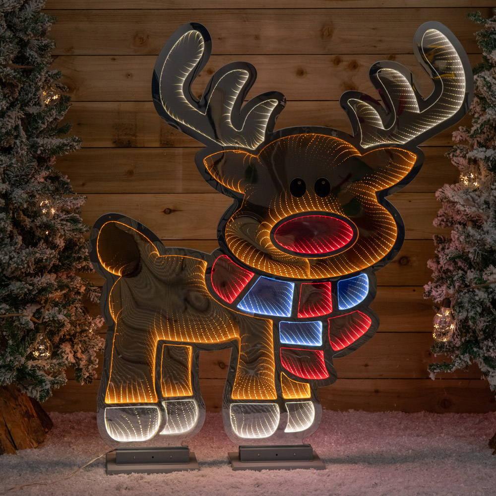 Samuel Alexander Multicoloured LED Cute Reindeer Infinity Mirror Christmas Decoration 4 x 6ft Image 1